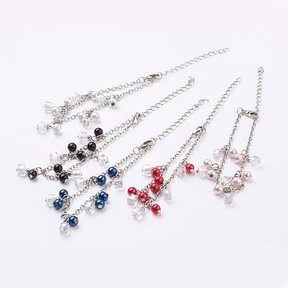 Bracelets de perles perles en verre de charme, avec des chaînes de fer et d'airain homard fermoirs griffe
