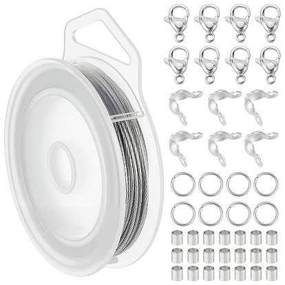 Наборы для изготовления ювелирных изделий своими руками, включая проволоку «хвост тигра», Зажимные бусины из латуни, 304 наконечники бусин из нержавеющей стали, застежки-лобстеры и соединительные кольца