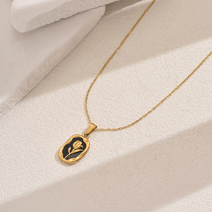 Ожерелья с подвеской в виде цветка из нержавеющей стали с эмалью для женщин на каждый день, золотые