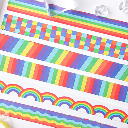 Rainbow Adhesive Paper Tape, Colorful Stripe Tape, for Card-Making, Scrapbooking, Diary, Planner, Envelope & Notebooks, Wave/Tartan/Stripe/Rainbow Pattern