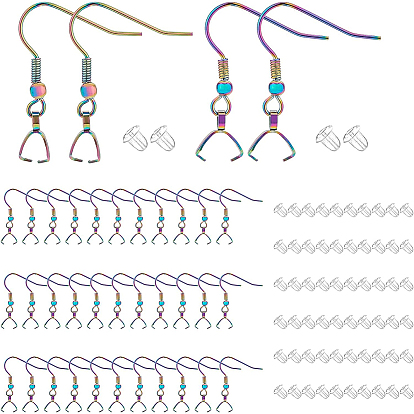 70Pcs Rainbow Color 304 Stainless Steel Earring Hooks, with Ice Pick Pinch Bails, with 70Pcs  Plastic Ear Nuts