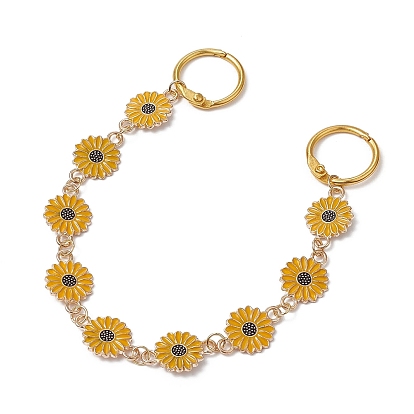 Sunflower Alloy Enamel Link Shoe Chains, with Iron Loose-leaf Binder Rings, for Shoe Decoration