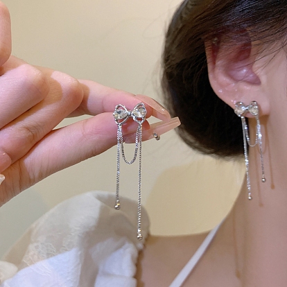 Alloy Stud Earring, with Sterling Silver Pin and Rhinestone, Platinum