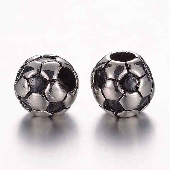 304 Stainless Steel European Beads, FootBall/Soccer Ball