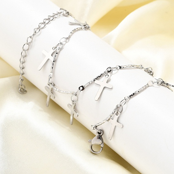 304 ожерелья из текстурированной нержавеющей стали с подвесками-кисточками и крестиками, не тускнеет