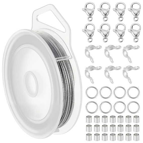 Наборы для изготовления ювелирных изделий своими руками, включая проволоку «хвост тигра», Зажимные бусины из латуни, 304 наконечники бусин из нержавеющей стали, застежки-лобстеры и соединительные кольца