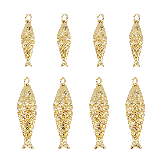 8 шт 2 стили латунные микропаве прозрачные кубические циркониевые подвески, с целью перехода в кольце, без кадмия и без свинца, рыба