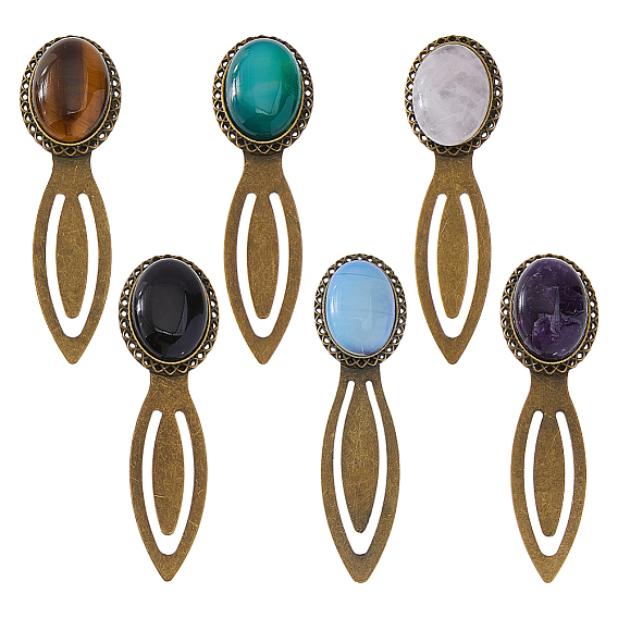 Овальная закладка из натурального розового кварца, тигрового глаза, черного камня, аметиста, агата и опалита, сплав закладки