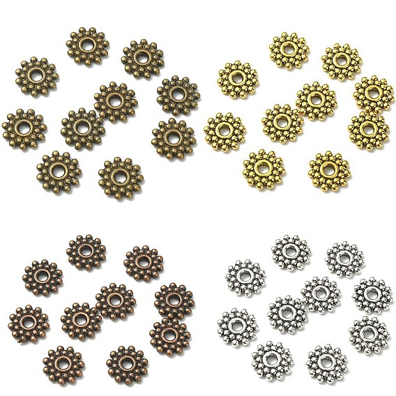 100Pcs 4 Colors Gear Tibetan Silver Alloy Spacer Beads, Granulated Beads