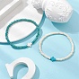 2Pcs Synthetic Turquoise Beads Stretch Bracelets for Women Men, Rondelle & Cross