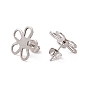 201 Stainless Steel Stud Earring Findings, with Ear Nuts and 304 Stainless Steel Pins, Flower