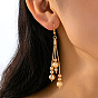 Brass Round Bead Tassel Dangle Earrings for Women