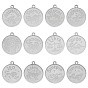 304 Stainless Steel Pendants, Flat Round with Twelve Constellation, Laser Cut