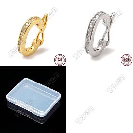 2Pcs 2 Colors 925 Sterling Silver Twister Clasps, with Clear Cubic Zirconia, Oval