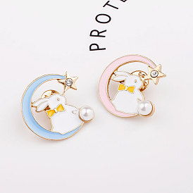 Cute Girl Style Cartoon Brooch with Stars, Moon, and Pearl Accessories.