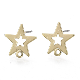 Iron Stud Earring Findings, with Loop and Steel Pin, Star