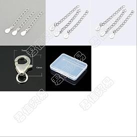 3 piezas 3 estilo 925 cadenas extensoras de plata esterlina con dijes de lágrima, con 3 piezas 925 cierres de pinza de langosta de plata esterlina