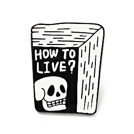 Skull Halloween Enamel Pin, Word How To Live Alloy Badge for Backpack Clothes, Electrophoresis Black