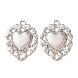 304 Stainless Steel Pendants, Heart with Floral Frame Charms