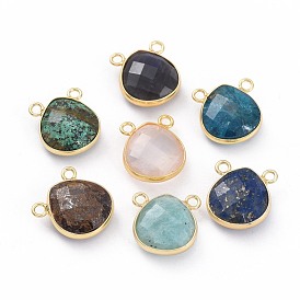 Natural Gemstone Charms, with Golden Plated Brass Findings, Faceted, Teardrop