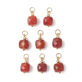 Натуральные ограненные кубические подвески из сердолика, с латунными круглыми распорными бусинами, золотые