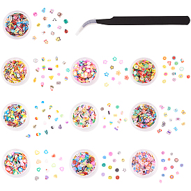 Handmade Polymer Clay Cabochons, Nail Art Decorations for Women, with Stainless Steel Beading Tweezers, Mixed Shapes