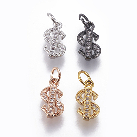 Brass Micro Pave Cubic Zirconia Charms, Dollar Sign
