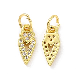 Brass Micro Pave Clear Cubic Zirconia Pointed Charms, with Jump Ring, Darts