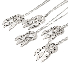 201 Stainless Steel Pendnat Necklace with Cable Chains, Web with Feather