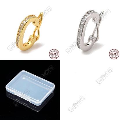 2Pcs 2 Colors 925 Sterling Silver Twister Clasps, with Clear Cubic Zirconia, Oval