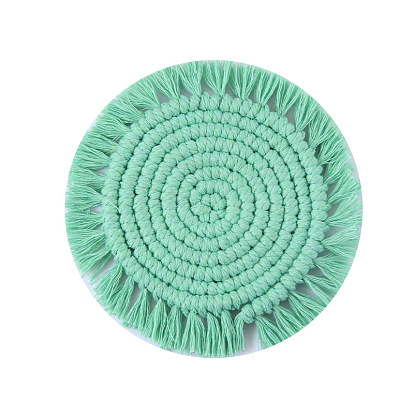 Nordic hand-woven color cotton rope coaster round tassel coaster table mat placemat heat insulation pad creative placemat