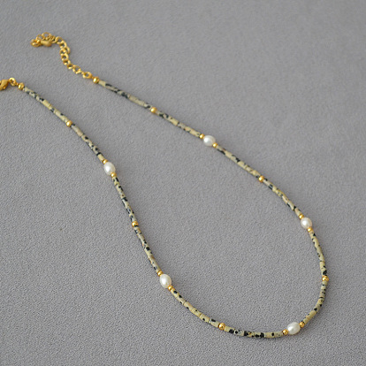 Vintage Cow Patterned Stone Pearl Necklace - Unique, Retro, Statement, Collarbone Chain.