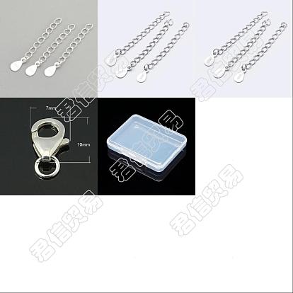 3 piezas 3 estilo 925 cadenas extensoras de plata esterlina con dijes de lágrima, con 3 piezas 925 cierres de pinza de langosta de plata esterlina