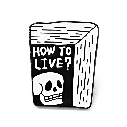 Skull Halloween Enamel Pin, Word How To Live Alloy Badge for Backpack Clothes, Electrophoresis Black