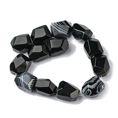 Natural Black Agate Beads Strands, Faceted, Nuggets