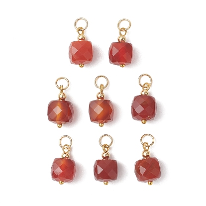 Натуральные ограненные кубические подвески из сердолика, с латунными круглыми распорными бусинами, золотые