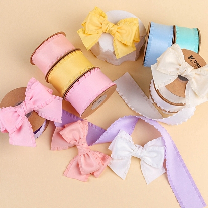 10 Yards Polyester Ruffled Ribbons, for Bowknot, Clothing Ornament