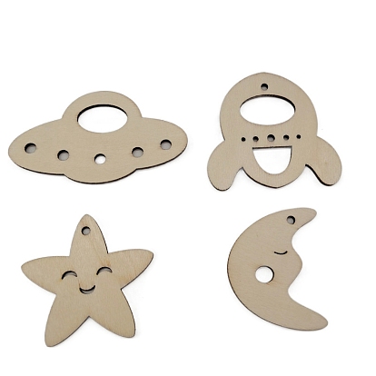 Moon/Star/Planet Unfinished Wooden Pendant Ornaments, for Party Gift Home Decoration