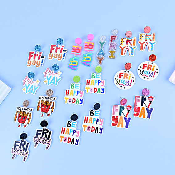 Акриловые серьги-гвоздики с надписью «Счастливая пятница»