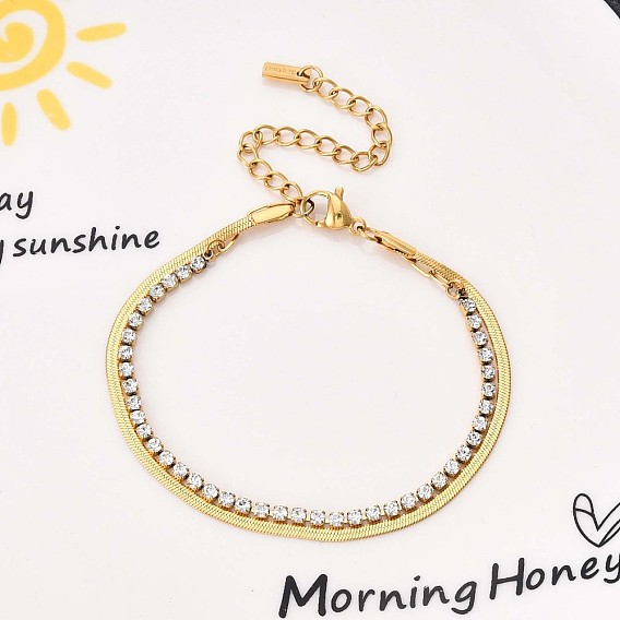 304 многослойные браслеты из нержавеющей стали, браслеты из цепочек-змей и страз, ионное покрытие (ip)