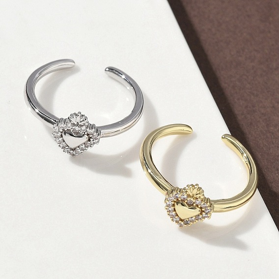 Латунные микро проложить манжеты кольца кубического циркония, святое сердце, долговечный, стойки покрытие, без свинца и без кадмия