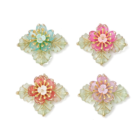 Подвески-цветы из латунного стекла и бисера, с акриловой, золотой металл обвитыми