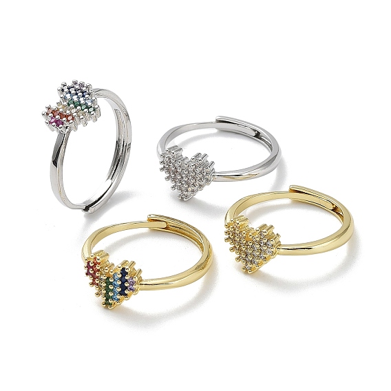 Регулируемые кольца с цирконием цвета радуги на День святого Валентина, латунные кольца перста сердца