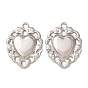304 Stainless Steel Pendants, Heart with Floral Frame Charms