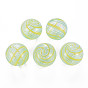 Transparent Handmade Blown Glass Globe Beads, Stripe Pattern, Round