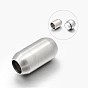 Oval 304 Stainless Steel Magnetic Clasps with Glue-in Ends, 19x10mm, Hole: 6mm