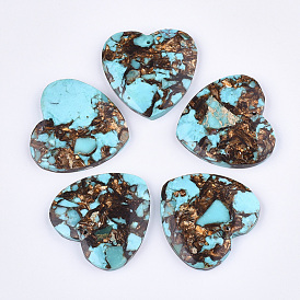 Assembled Natural Bronzite and Synthetic Turquoise Pendants, Heart