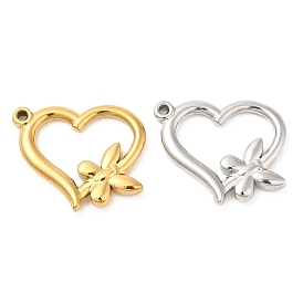 Ion Plating(IP) 304 Stainless Steel Pendants, Heart with Butterfly Charm
