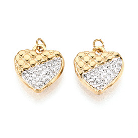 304 подвески из нержавеющей стали и полимерной глины с кристаллами и стразами, сердце прелести, с целью перехода в кольце, ионное покрытие (ip), реальный 18 k позолоченный