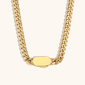 Hip Hop Style Oval Metal Buckle Thick Chain Necklace for Women in 18K Gold Plated Stainless Steel